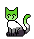 simple pixel art of a cat with aromantic flag colors